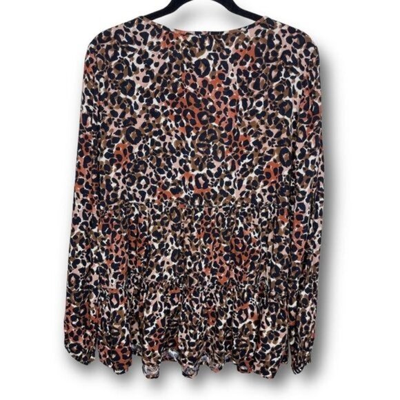 BeachLunchLounge Size M Leopard Print Opal Flowy Tiered Ruffle Boho Blouse $58 - Picture 2 of 13